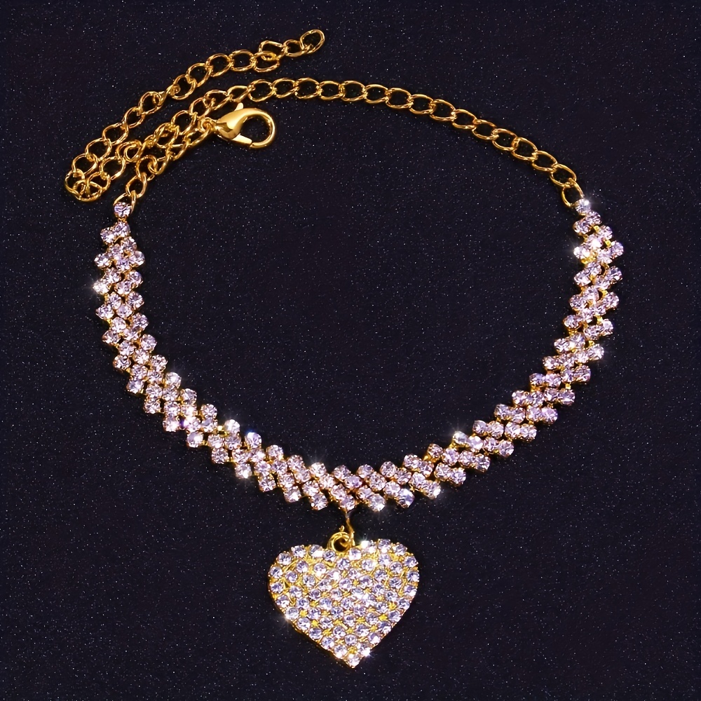 Heart Shape Rhinestone Pendant Chain Anklet, Jewelry Gift