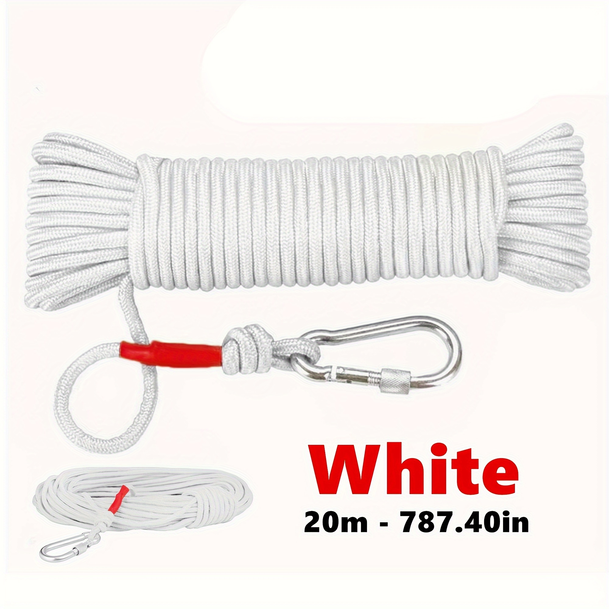787.4in Black Salvage Magnet Fishing Rope, Carabiner Nylon Braided Rope,  Nylon Mooring Rope For Anchor, Clothesline, Belt, Tow Rope