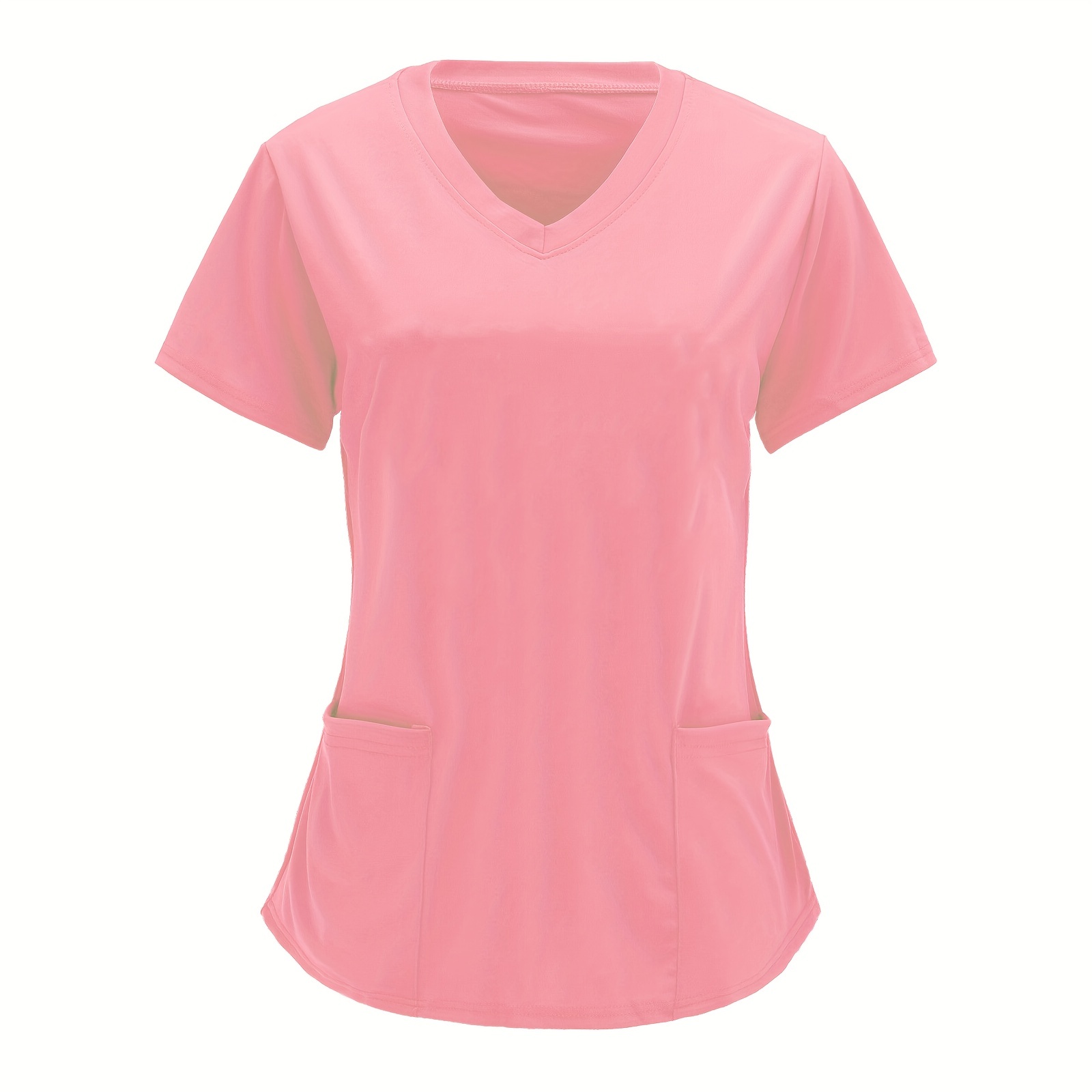 Crew Neck Pocket Front Tops, Casual Short Sleeve V Neck Work Tops, Women's Clothing