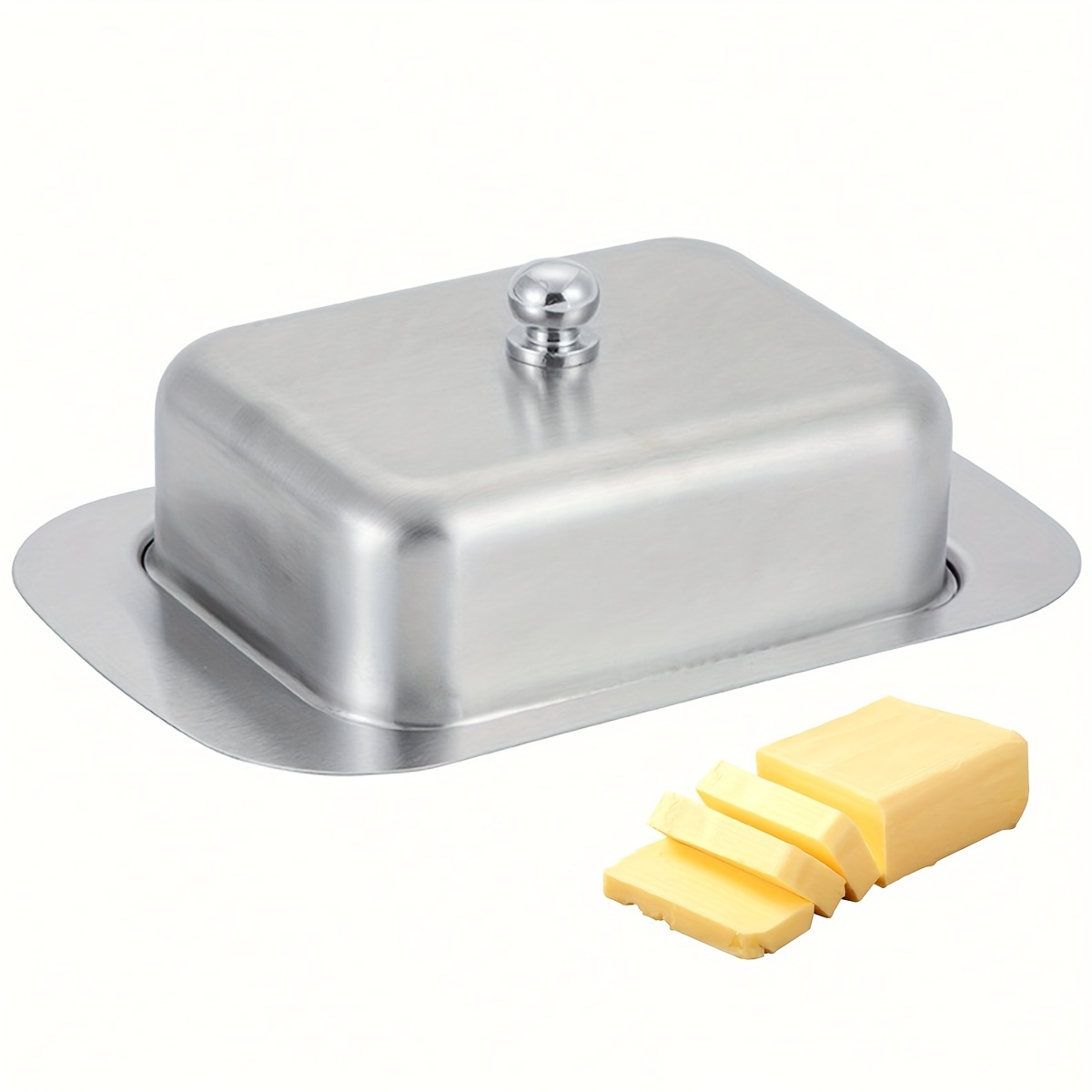 

1pc Stainless Steel Butter Dish With Lid Handle Cover Design, Solid Cheese/butter Container With Cover, Dessert Bowl Cheese Bread Box, Butter Holder For Butter Storage & Home Kitchen Decor