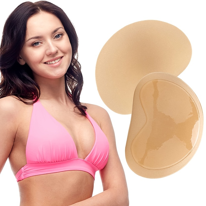 Silicone Adhesive Bra Pads Breast Inserts Breathable Push Up Sticky Bra Cups  For Swimsuits & Bikini (beige)