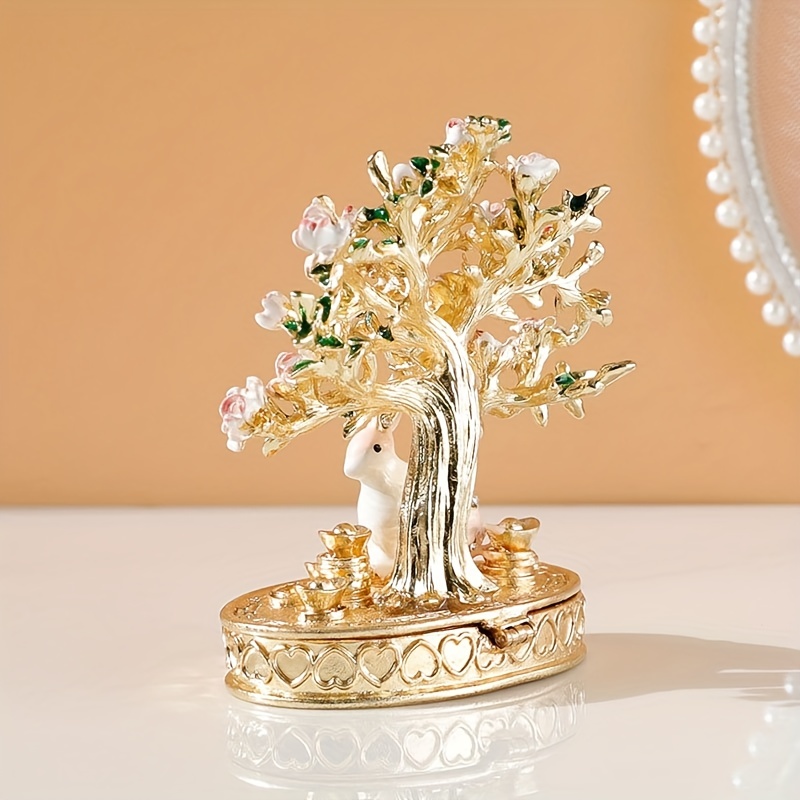 vintage style rabbit cherry blossom tree design jewelry box money tree accessories storage box ideal choice for gifts details 3