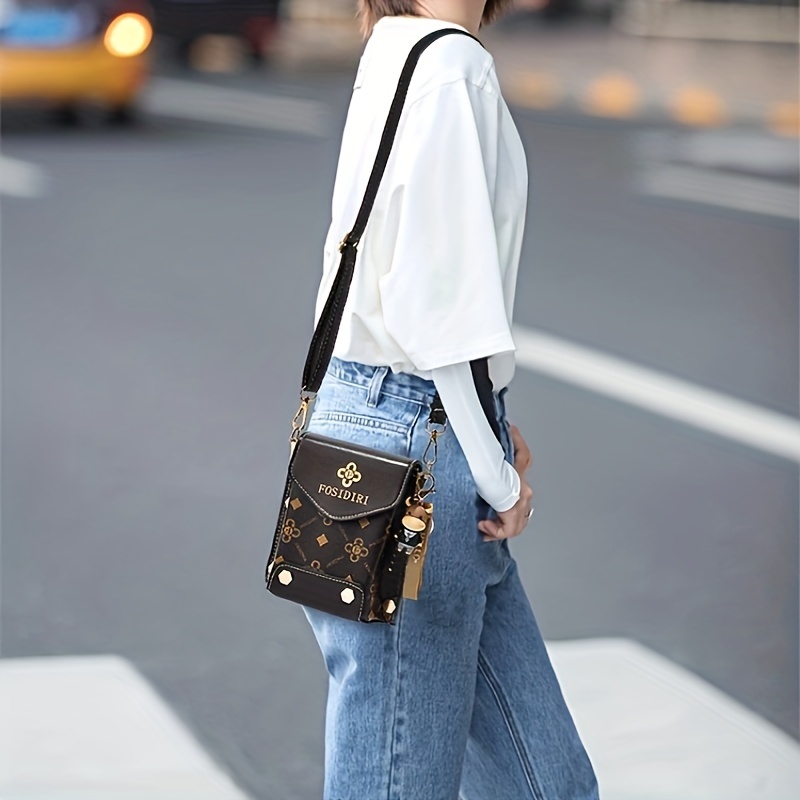 Mini Flap Crossbody Phone Bag, Letter Print Shoulder Bag, Women's