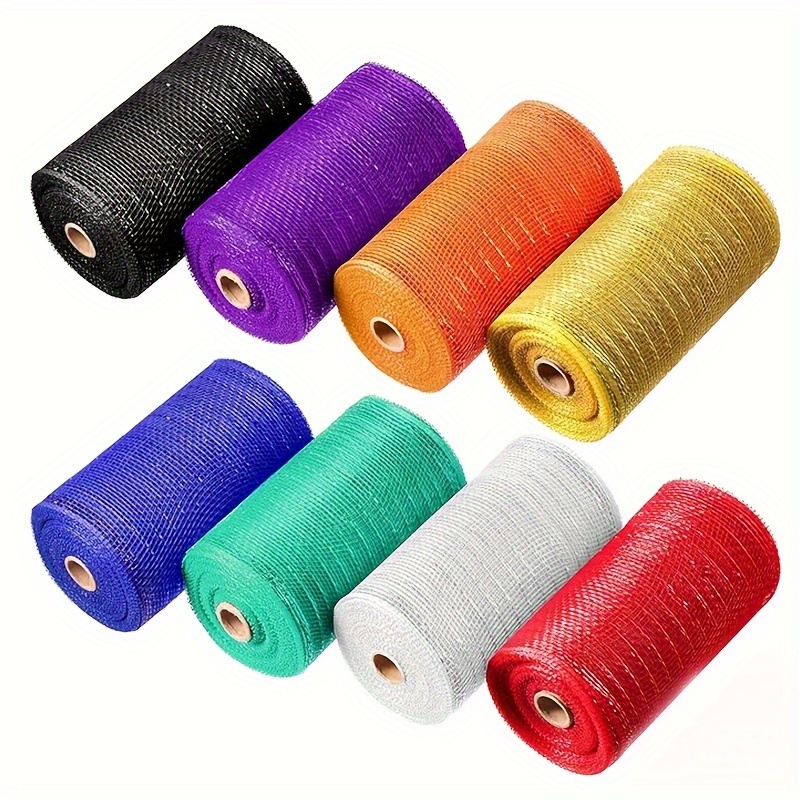 4 Pack 10 inch Deco Mesh Ribbon Rolls for Crafts, Metallic Poly Burlap in Blue/silver/white/royal Blue (30 Ft/10 Yards)