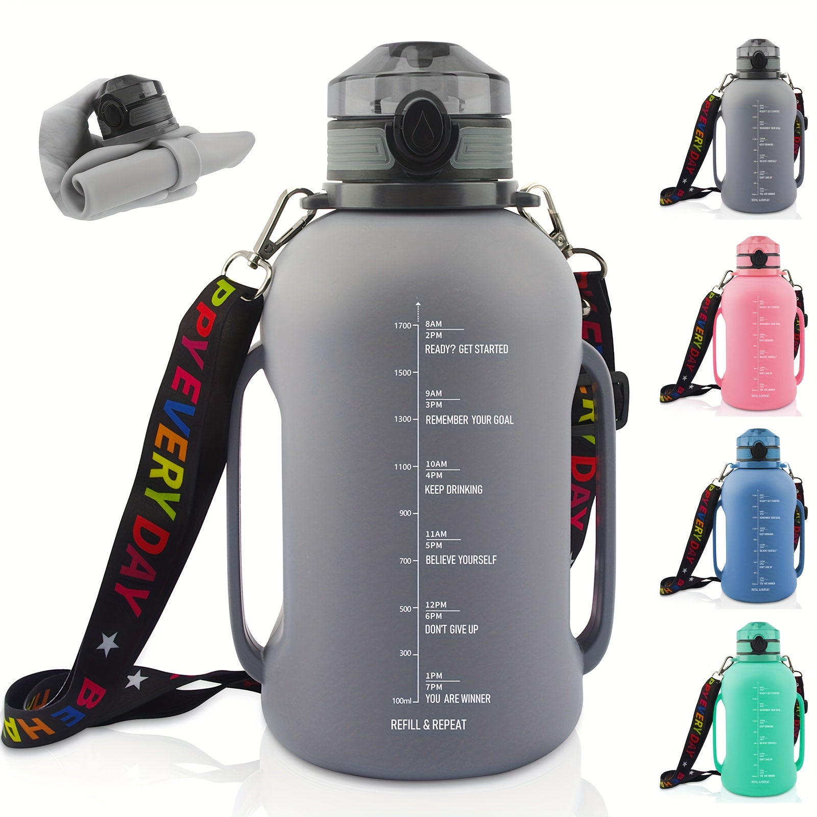 Collapsible Silicone Sports Water Bottle With Strap, Portable Half Gallon  Large Capacity Straw Water Bottle For Outdoor Sports - Temu