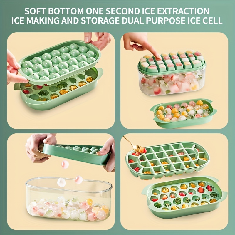 Ice Cube Tray, Square Ice Trays for Freezer with Lid & Bin, Square Ice Cube  Mold, 2 Tiers, 1 Ice Bucket and Shovel, Easy Release Stackable