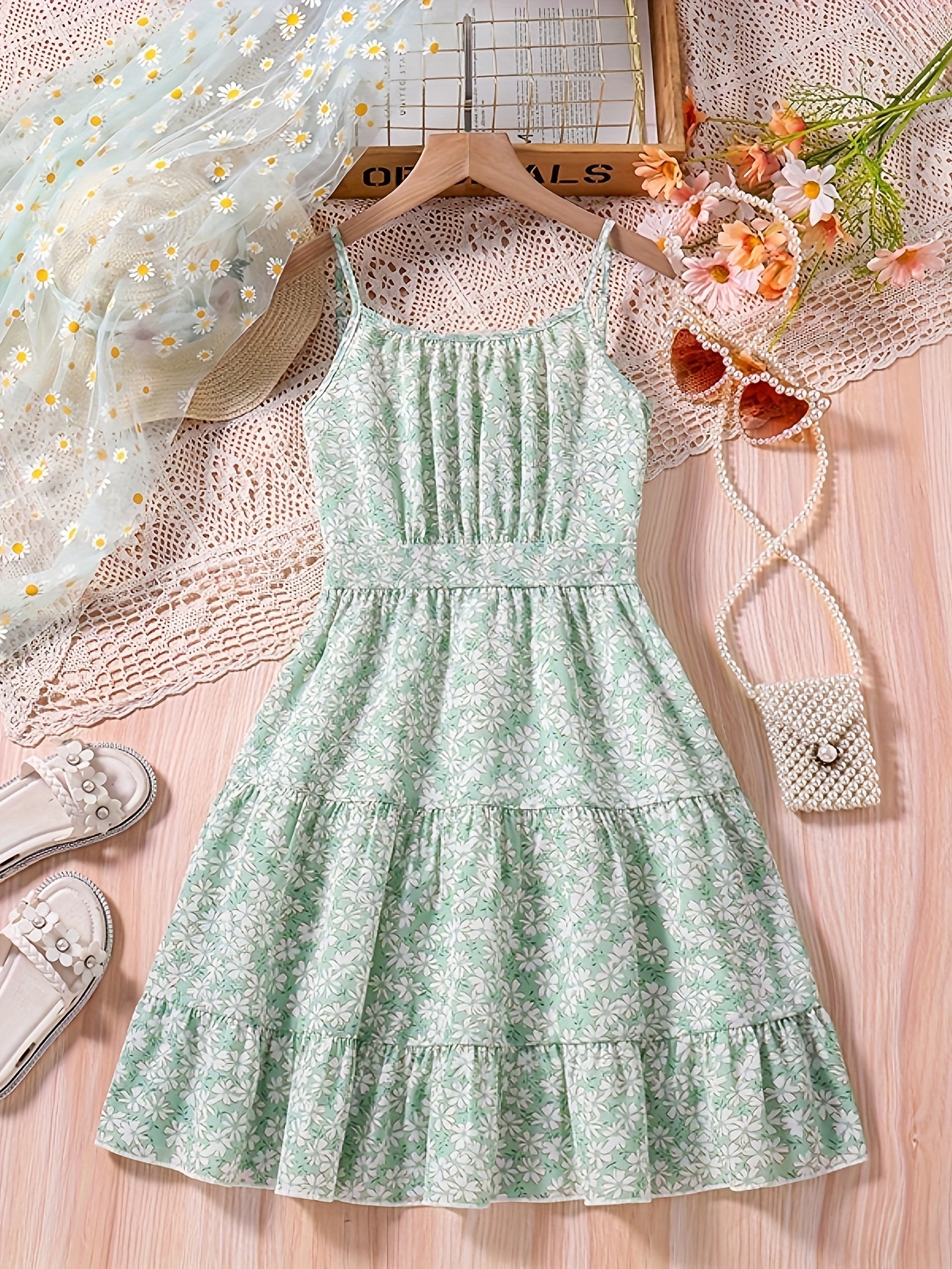 Vestido verde esmeralda para niña / vestido de vacaciones 