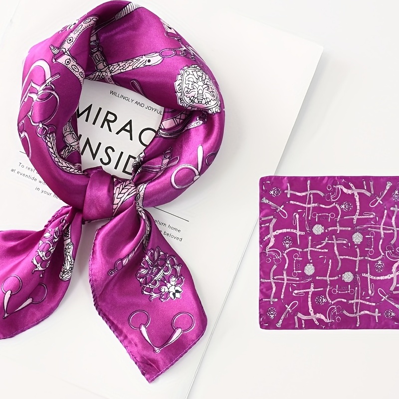 Flower Print Neckerchief Classic Shawl Silk Square Scarf Vintage Head Wrap