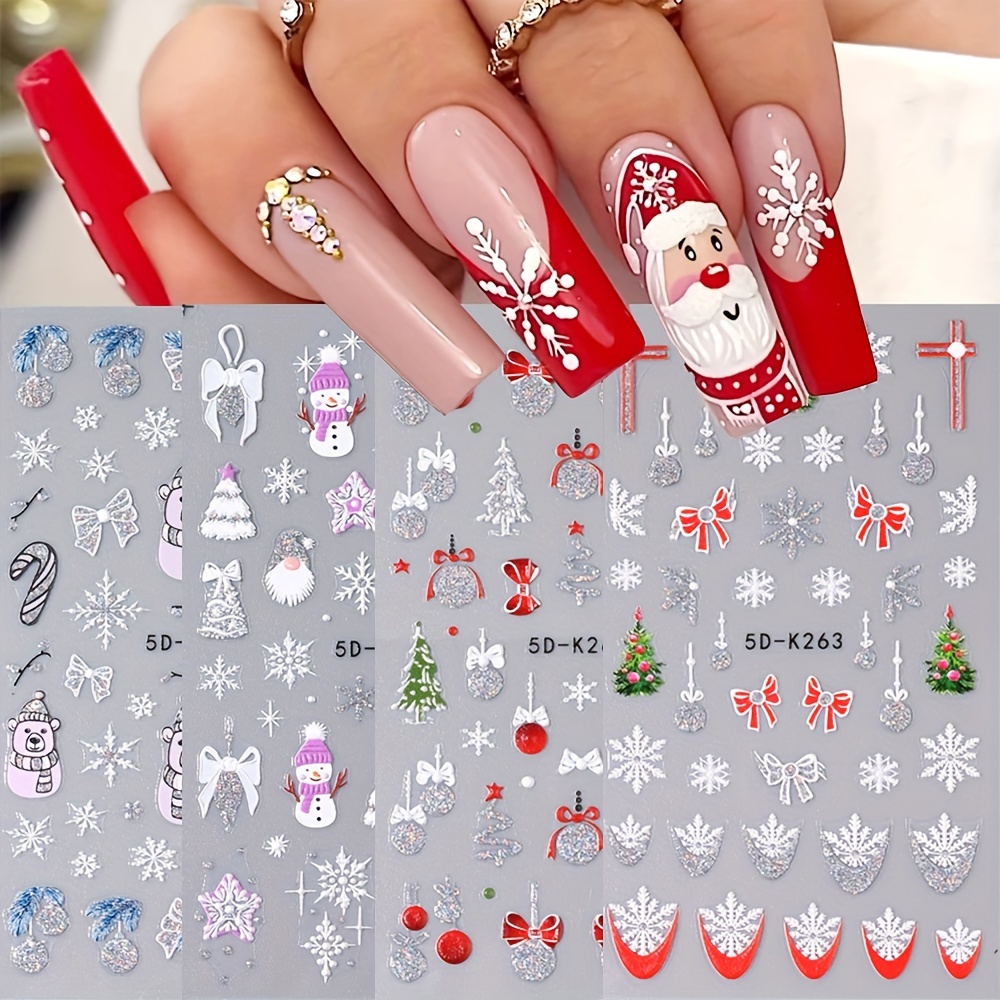 5d Embossed Glitter Christmas Nail Art Stickers santa Claus - Temu