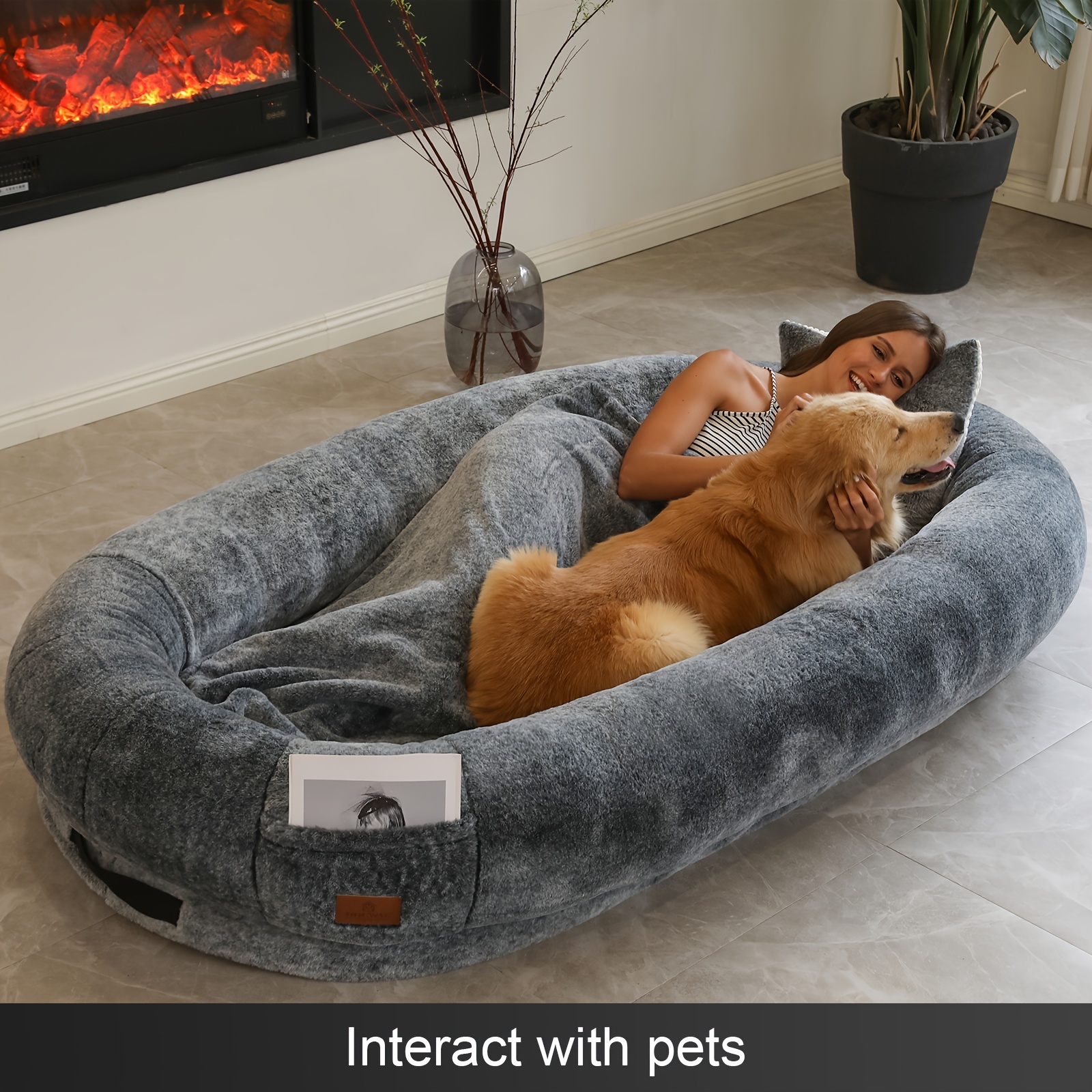 2 Unids/set De Cama Mediana Para Perros Humanos + Manta, Cama Humana Tipo  Puf, Cama Gigante Para Perros Con Manta, Adecuada Para Personas, Familias Y