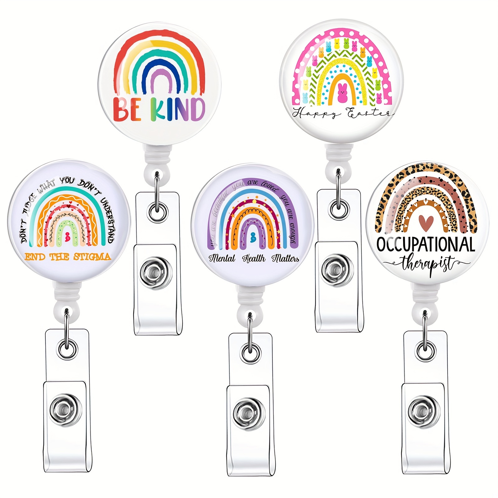 5pcs Cute Badge Reels: Perfect Gift for Men & Women - Retractable Badge  Holders, ID Badge Holder Clip & Occupational Therapy Lanyards!