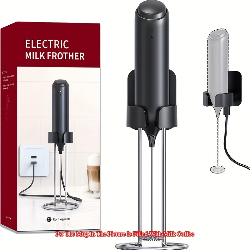 Rechargeable Milk Frother Handheld with Stand-Wall Hanging or