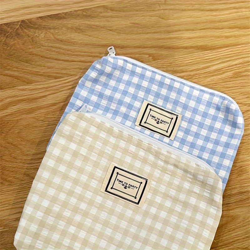 Minimalist Plaid Pattern Makeup Zipper Bag, Lightweight Cosmetic Bag,  Travel Toiletry Wash Bag - Temu