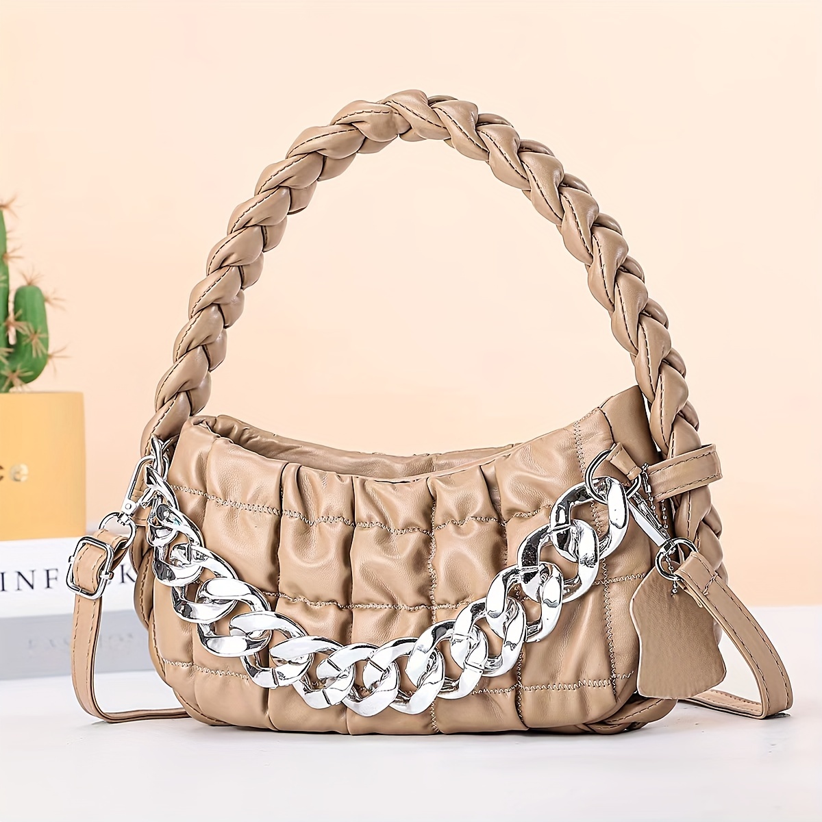 Mini Fashion Quilted Vintage Braided Shoulder Strap Crescent Bag Underarm  Bag Women's Bag