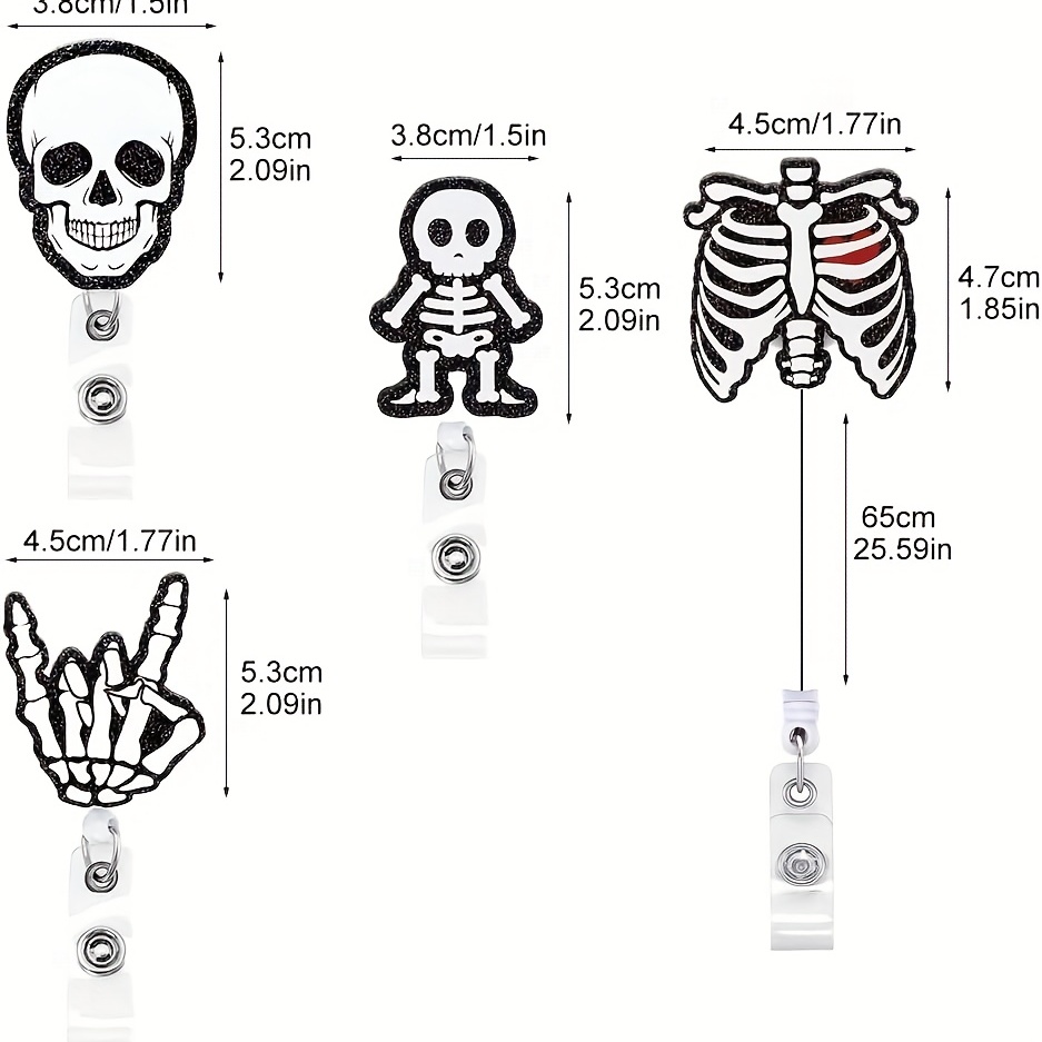 Halloween Badge Reel Acrylic Skeleton Retractable Badge - Temu