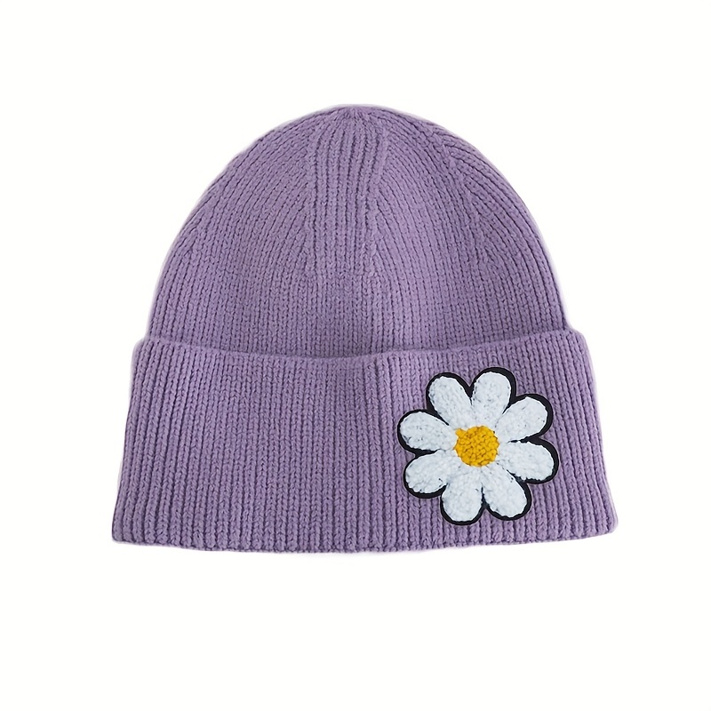 Daisy Flower Graphic Beanie Trendy Candy Color Knit Hats - Temu