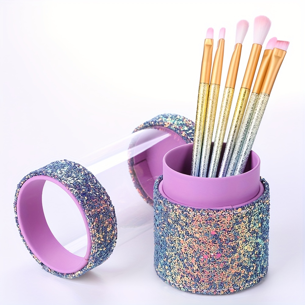 Glitter Makeup Brush Holder Sequin Decor Pencil Cup - Temu