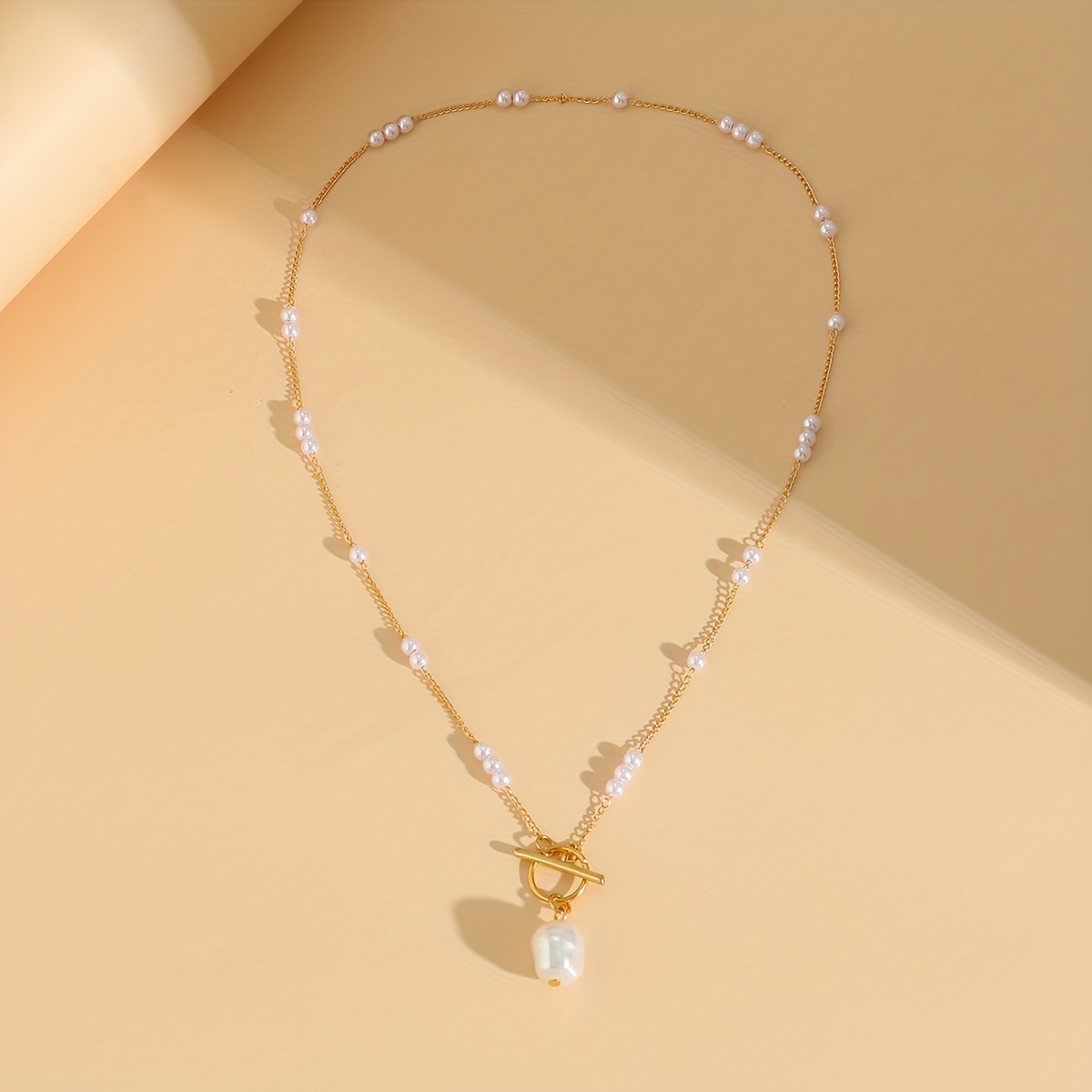 Simple Baroque Faux Pearl Pendant Ot Buckle Necklace - Temu