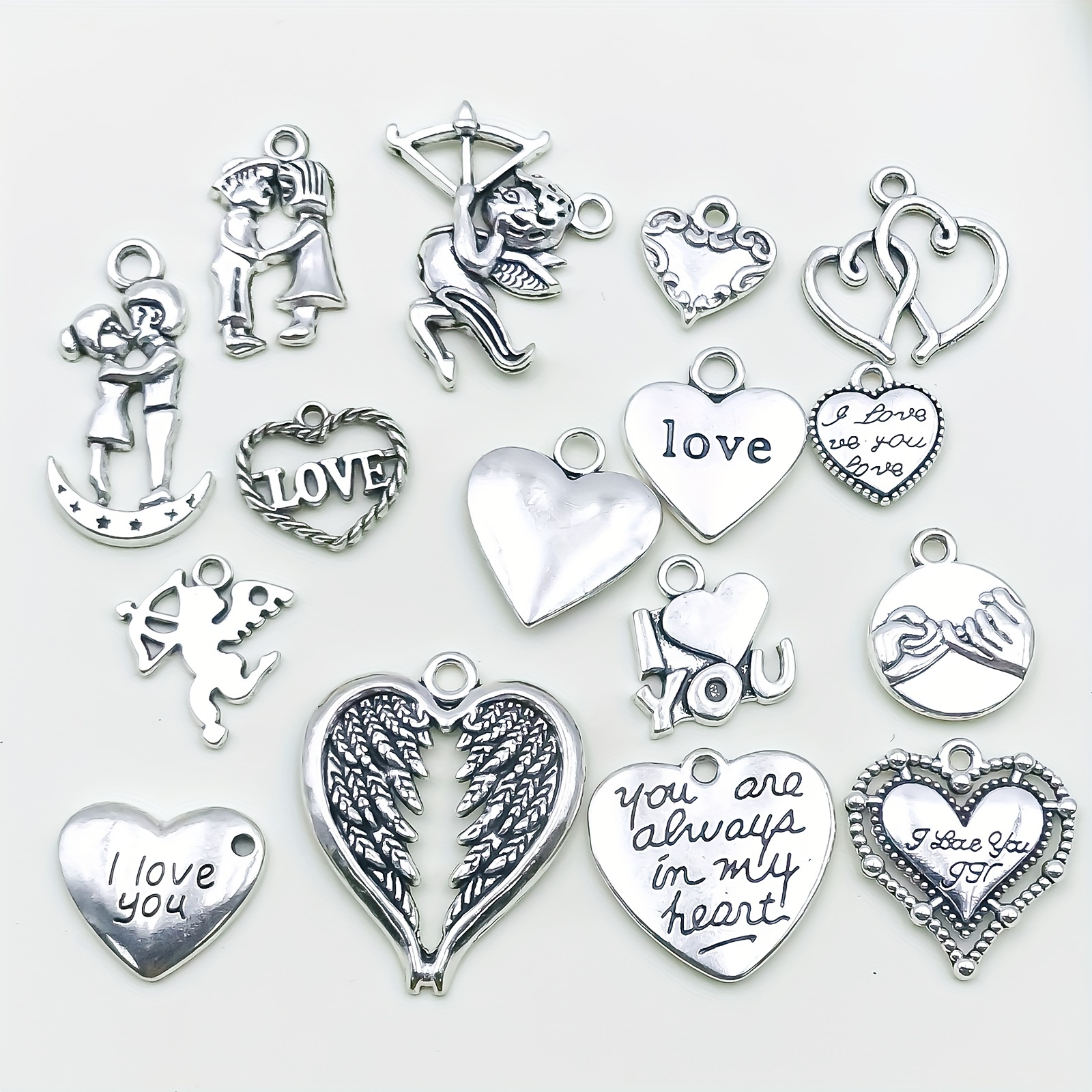 Assorted Varieties Antique Silver Heart Charms Pendants For - Temu