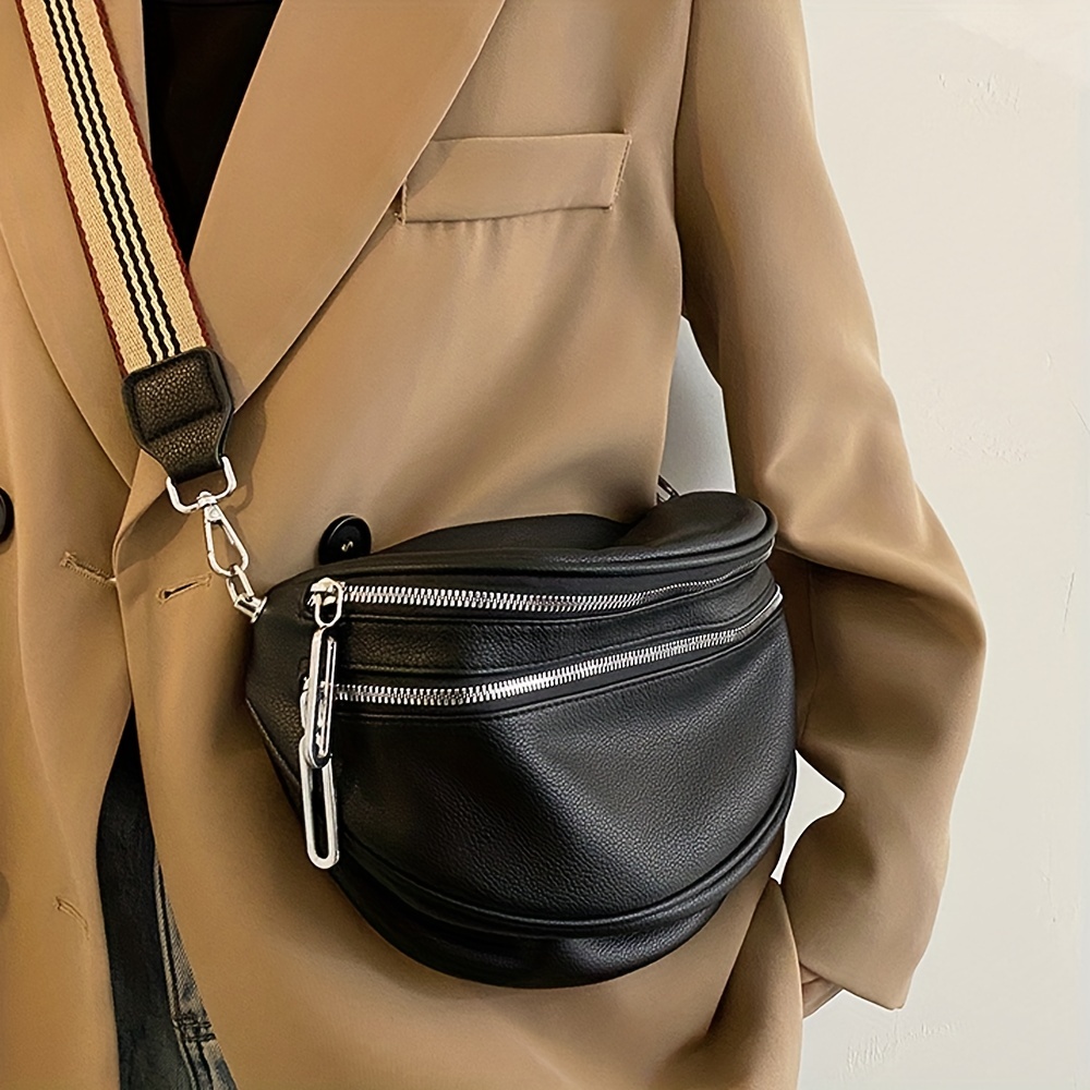 Vintage Pu Crossbody Sling Bag, Trendy Double Zipper Waist Bag, Women's  Fashion Shoulder Purse & Fanny Pack - Temu
