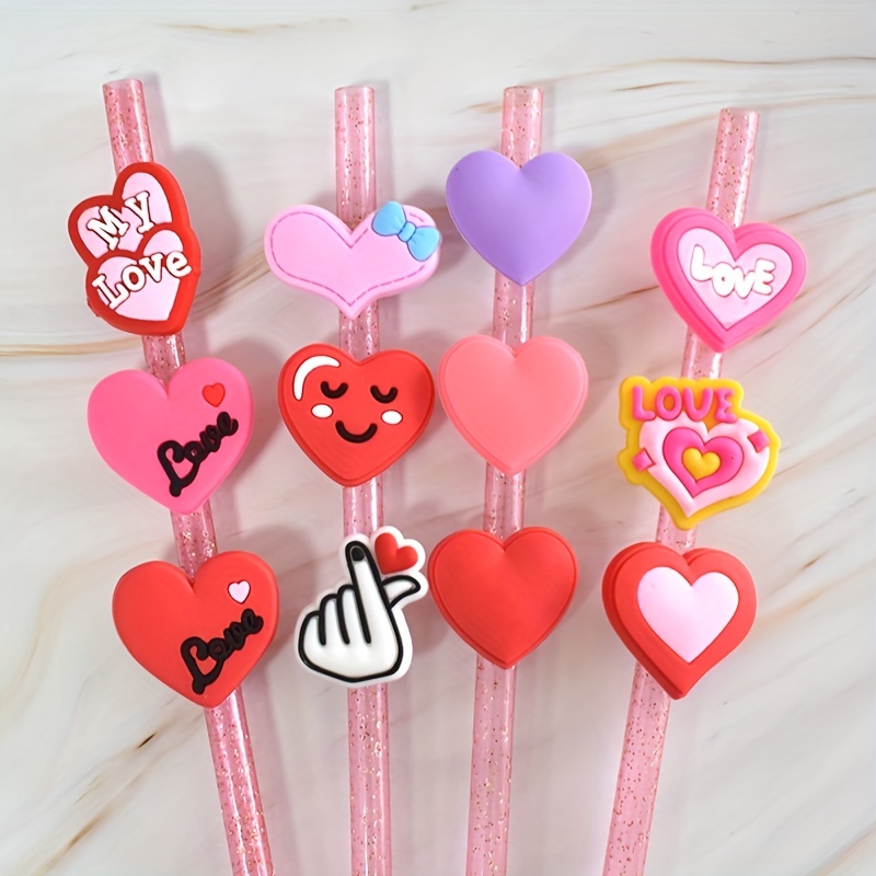 Valentine's Day Straw Toppers Charms Sweet Heart Happy - Temu