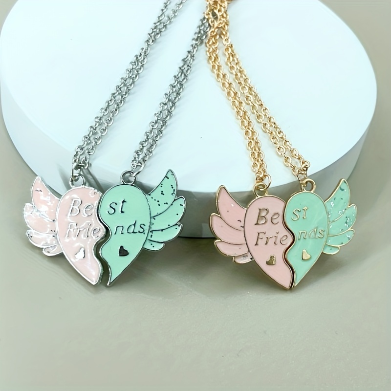 2pcs/set Magnetic Angel Wings & Heart Charm Necklace BFF Necklaces For Best  Friends