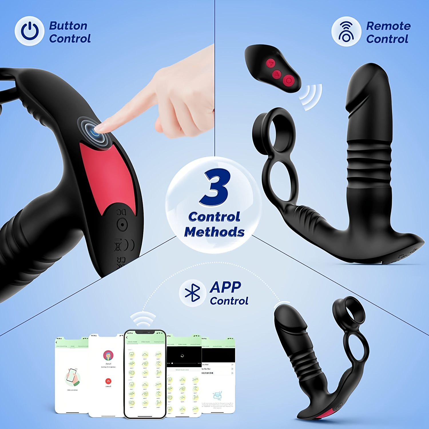 Anal Sex Toys Prostate Massager With Dual Cock Ring Anal Plug, App and Remote Control Butt Plug, 7 Thrusting and Vibrating Modes G Spot Vibrator For Couples Male Sex Toy, Adult Male