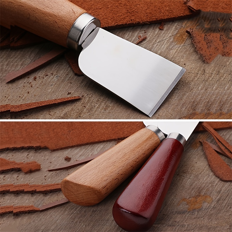 DIY Leathercraft Tool Wooden Handle Stainless Steel Leather Cutting Knife  Leather Shovel Knife for Leather Working