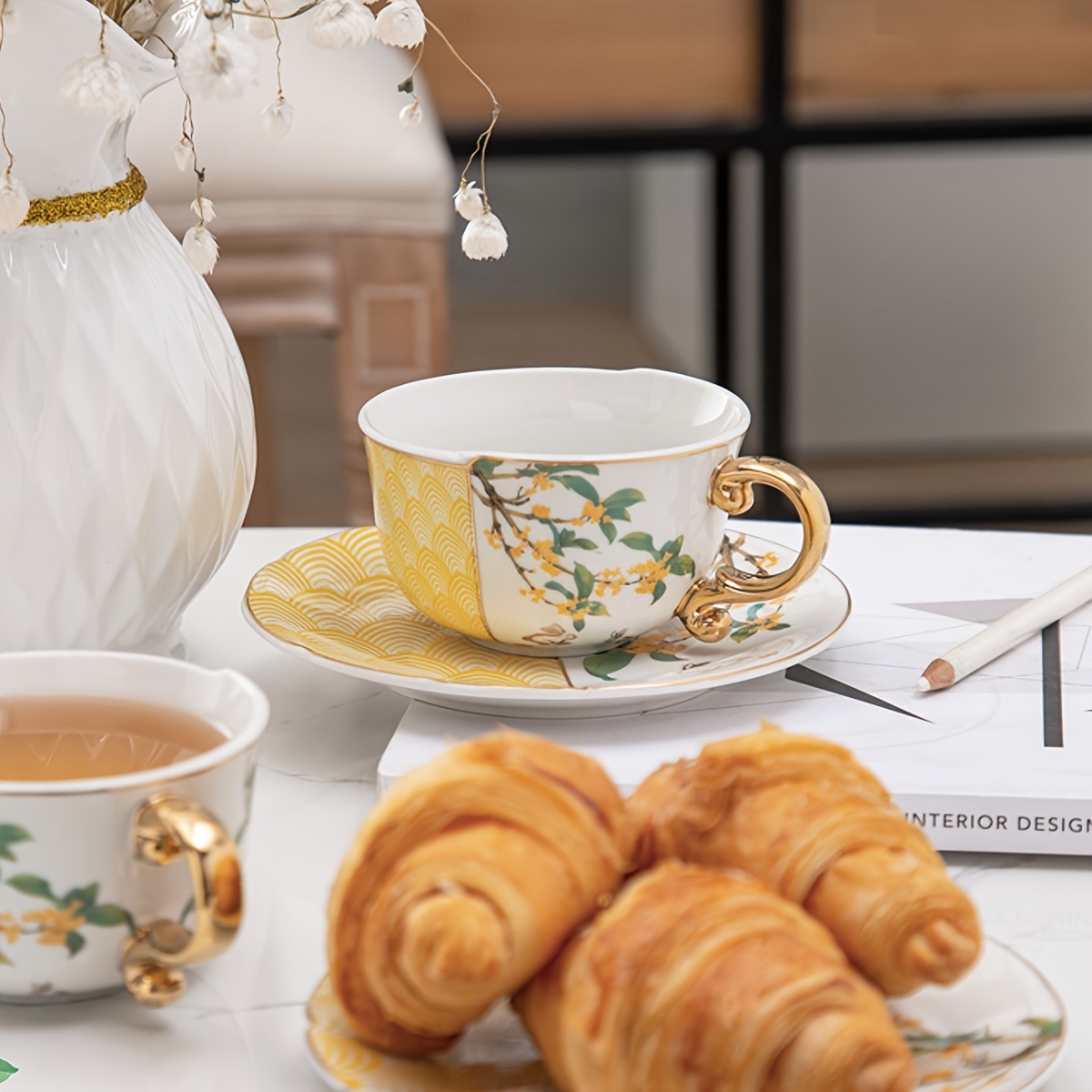 Creative Bone China Cup and Saucer Set French Afternoon Tea Gold