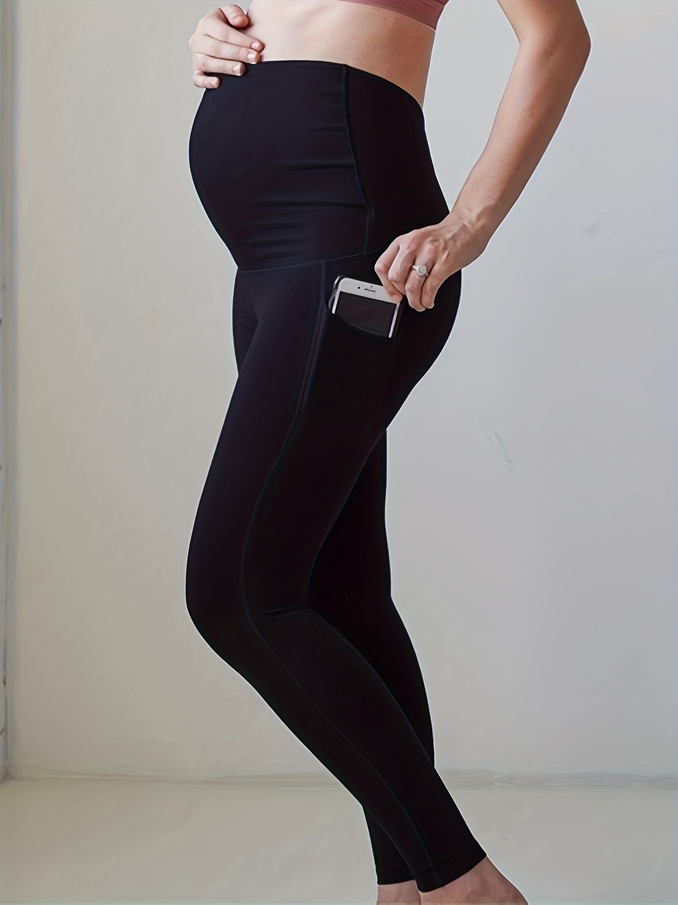 Comfy High Waist Solid Tummy Support Maternity Sports Yoga - Temu