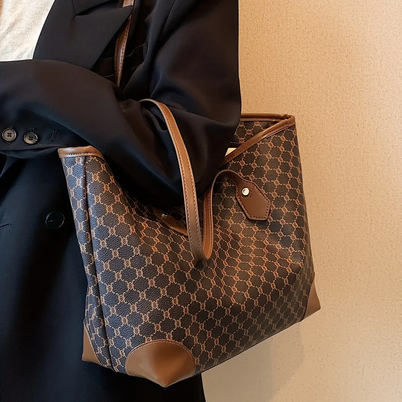 Large Retro Geometric Pattern Tote Bag, Classic Luxury Shoulder Bag,  Elegant Daily Use Bag For Work, Women's Everyday Bag - Temu Italy