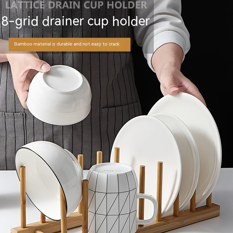 Bamboo Kitchen Organizer Plate Bowl Cup Pot Lid Cutting Board Drain Rack