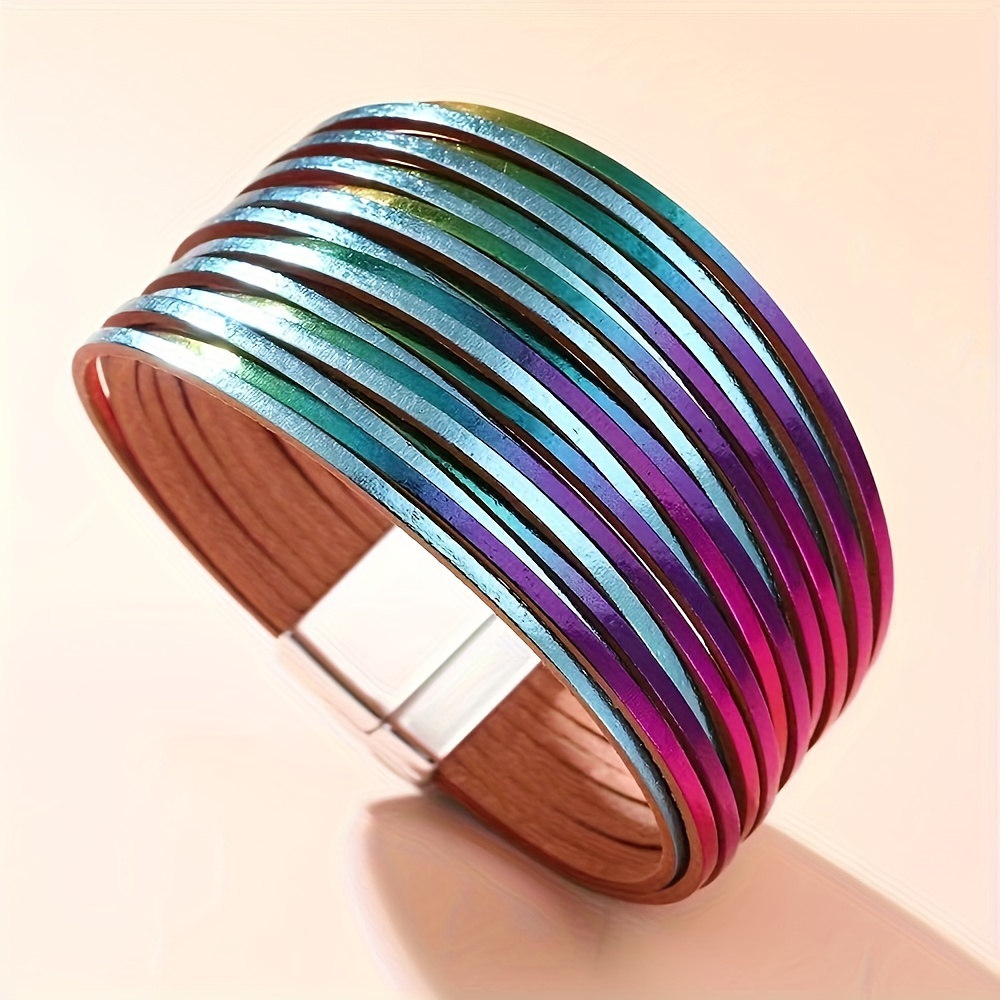 Boho Multicolor Ladies Cuff Bangle Leather Bracelet