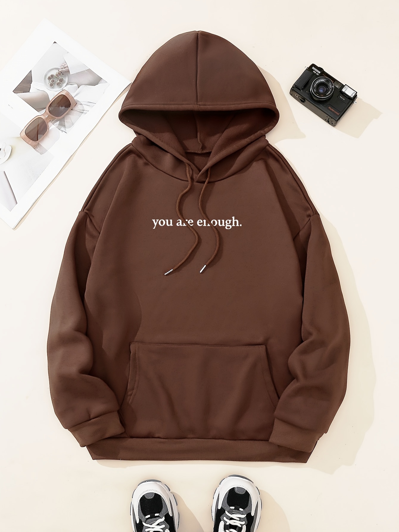 Letter Graphic Hooded Drawstring Sweatshirt, Women's Casual for Winter Fall Women's Clothing Hoodie, Pullover,Temu