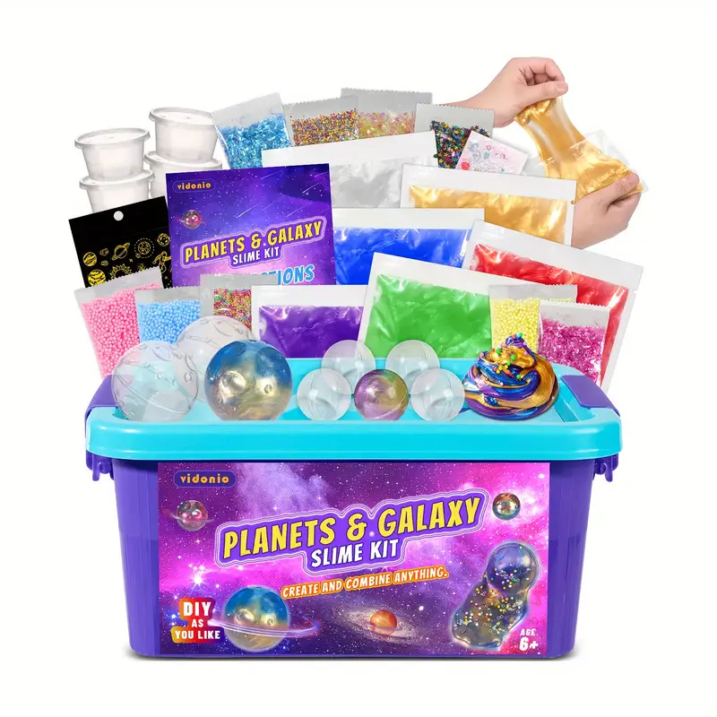 3lb 33 Pcs Galaxy Slime Kit, DIY Slime Making Kit for Boys and Girls, 8 Pack Galaxy Slime Balls, Solar System Space Galaxy Stickets, Crafting