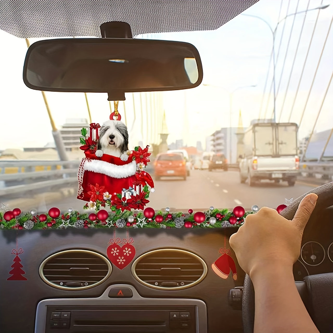 Weihnachtsbaum Dekoration Auto Rückspiegel Anhänger Hund sitzt auf