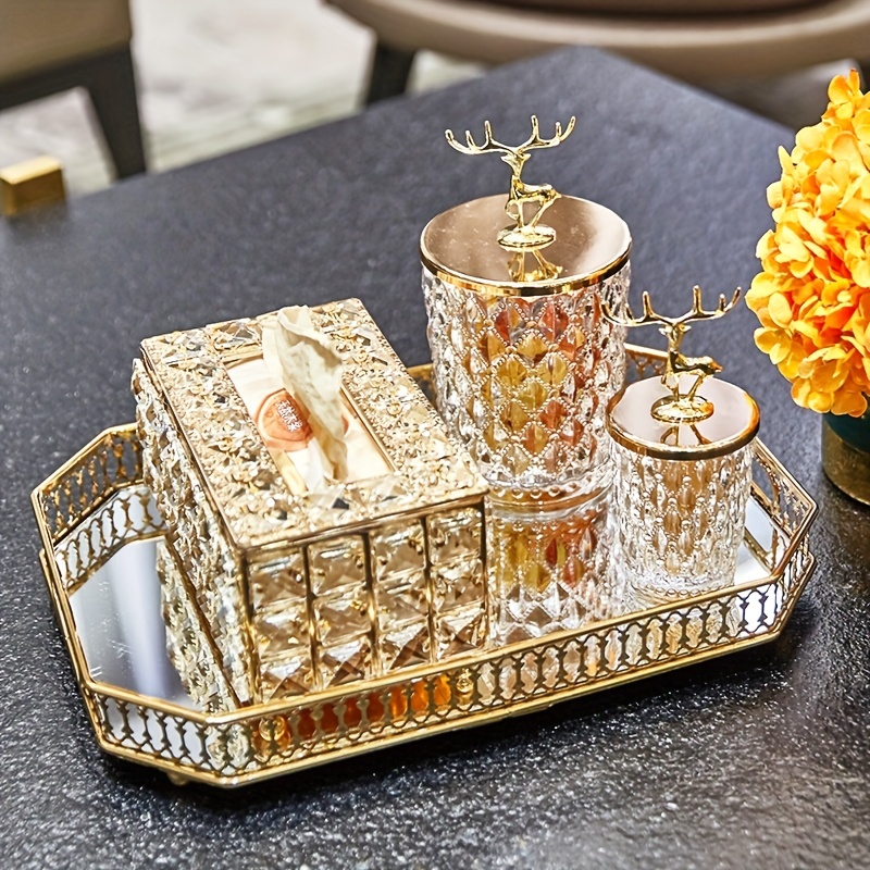 Espejo redondo tocador de mesa con base de metal dorada - Aliss