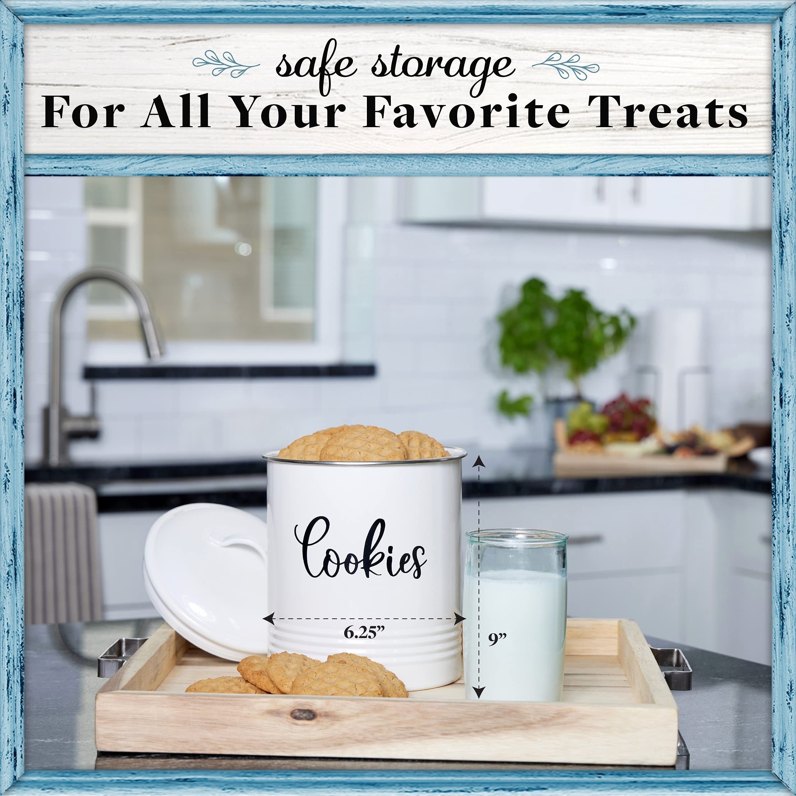 Kovot kovot white vintage farmhouse cookie jar airtight food storage  container with lid for cookies, biscuits, baked treats, snacks