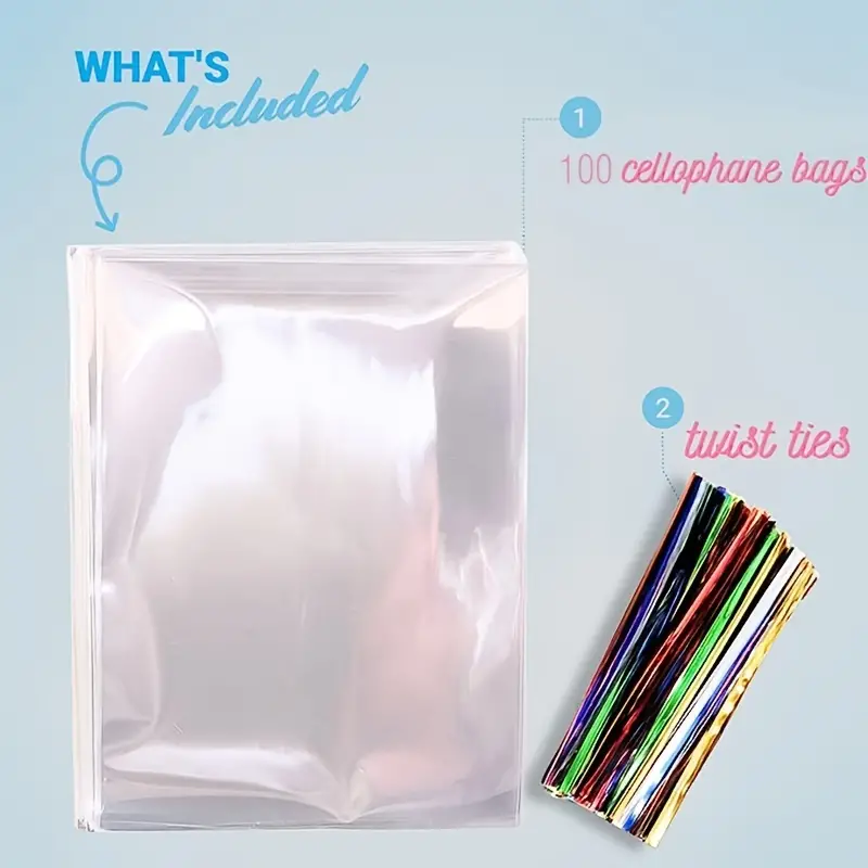Clear Plastic Cellophane Bags Party Favor Bags Twist Ties - Temu