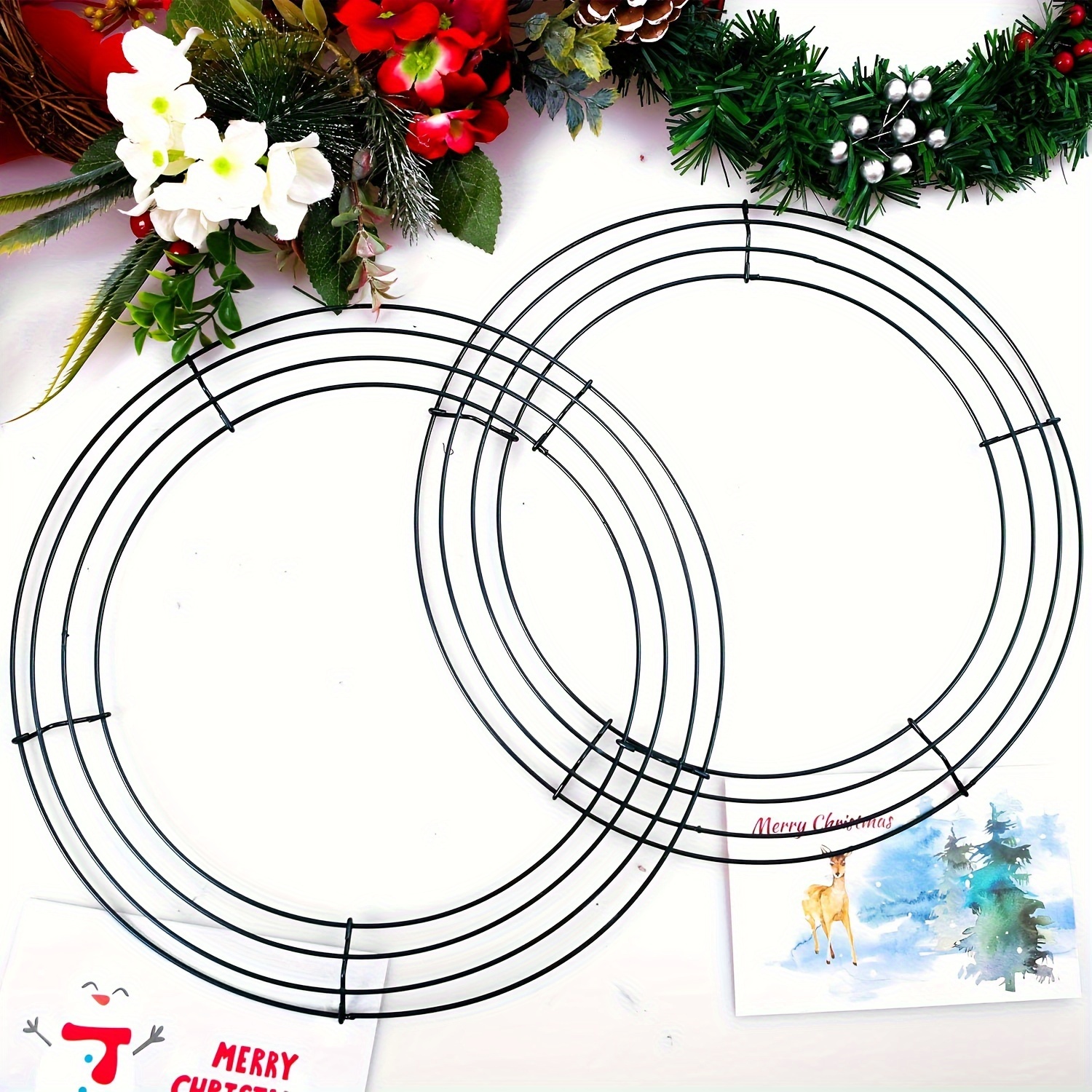 Hotop 15 Pcs Christmas Wire Wreath Frame Floral Metal Wire Wreath Forms  Making Rings for Christmas New Year Valentines Decoration, Dark Green (8  Inch)
