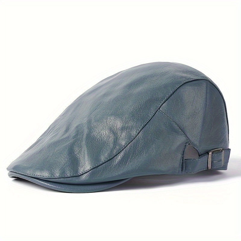 2023 Trendy Leather Beret, Men Adjustable PU Leather Ivy Cap Newsboy Hat  Fishing Hat for Men