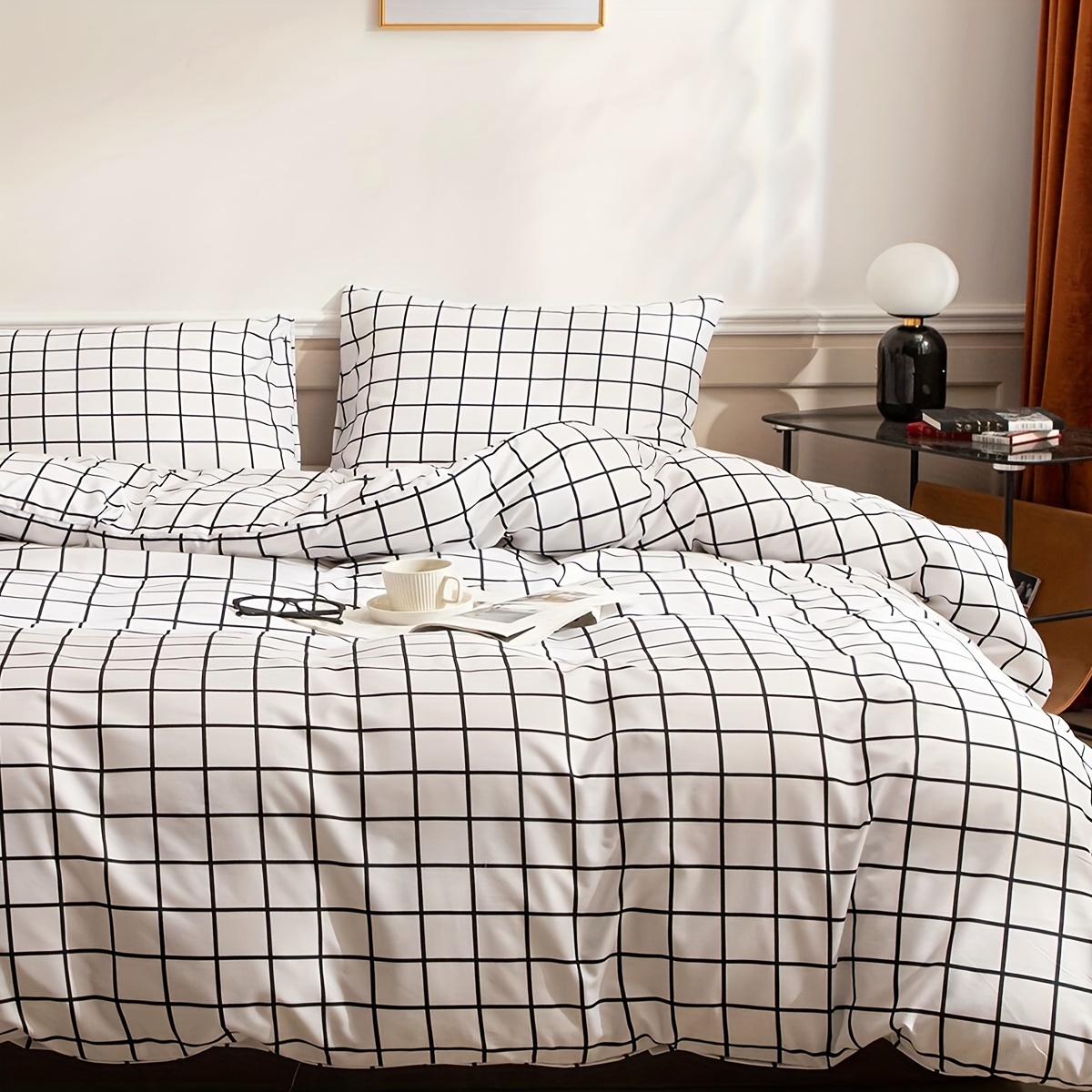 1pc Modern Simple Checkered & Houndstooth Printed Bedspread