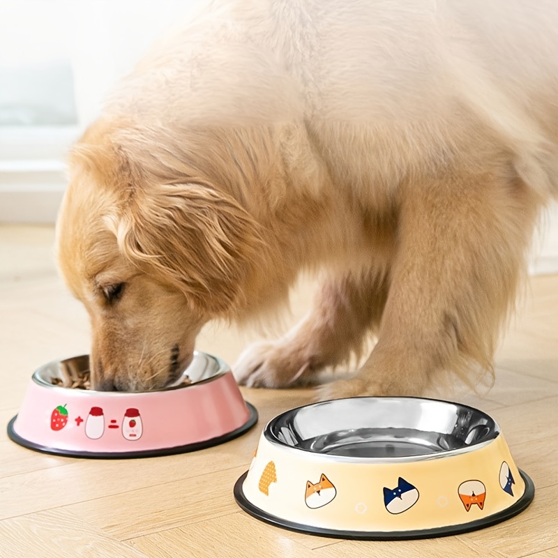 Cartoon Dog Print Dog Bowl Stainless Steel Dog Food And - Temu