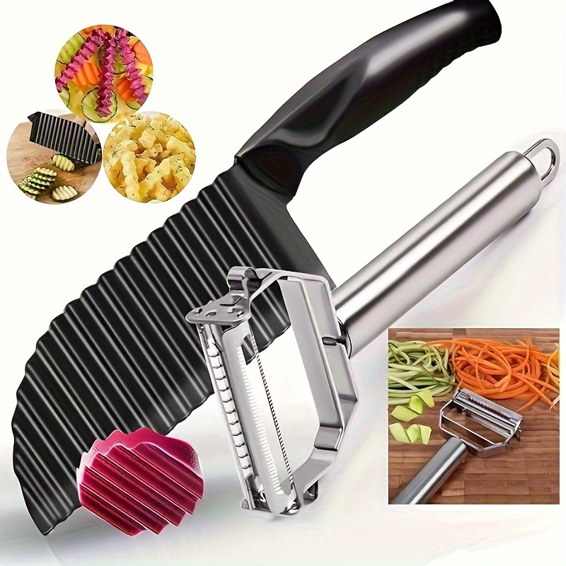  2 Pcs Wave Waffle Cutter and Crinkle Cutter Set Waffle Fry Cutter  Potato Cutter Stainless Steel Potato French Fry Cutter Slicer Crinkle  Choppers Potato Lattice Maker for Kitchen Tools (Orange): Home