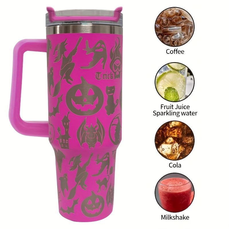 Halloween Theme Tumbler Cup With Handle And Straw Lid Double - Temu