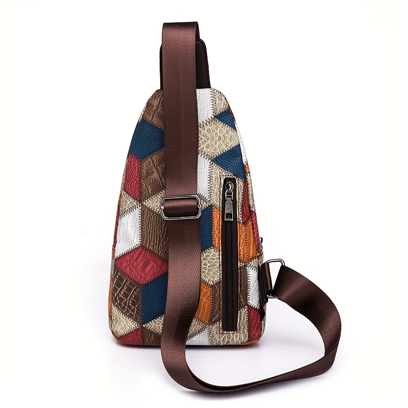 Plaid Pattern Sling Bag, Zipper Front Chest Purse, Pu Leather Crossbody Bag  For Women - Temu