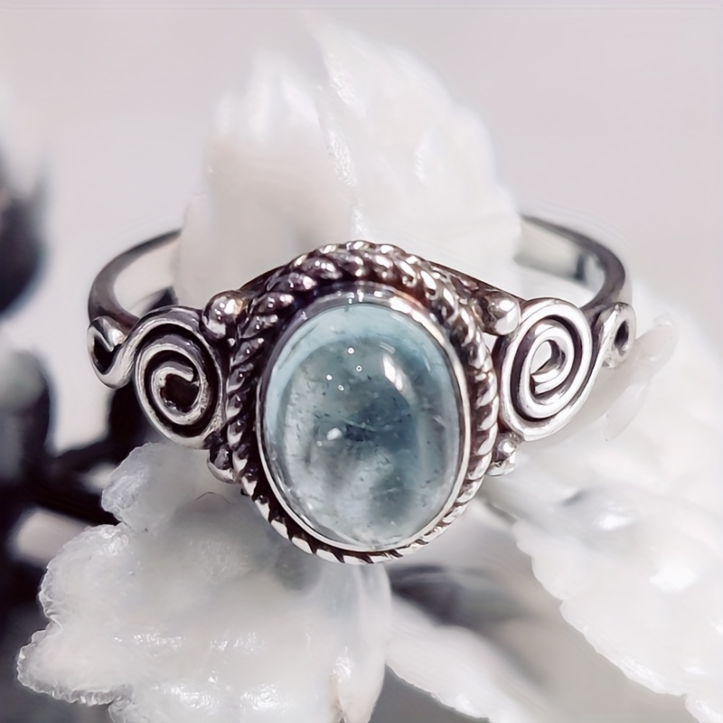 Men's Silvery Vintage Cat Eye Stone Ring
