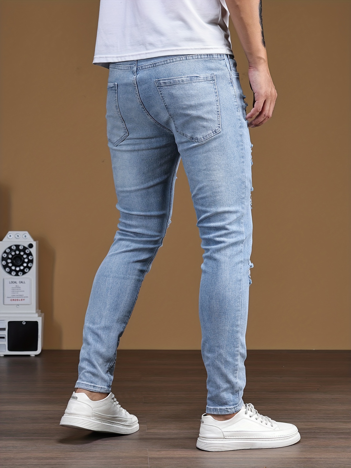 Slim Style Distressed Jeans Casual Men\'s Fit Street Temu Ripped -