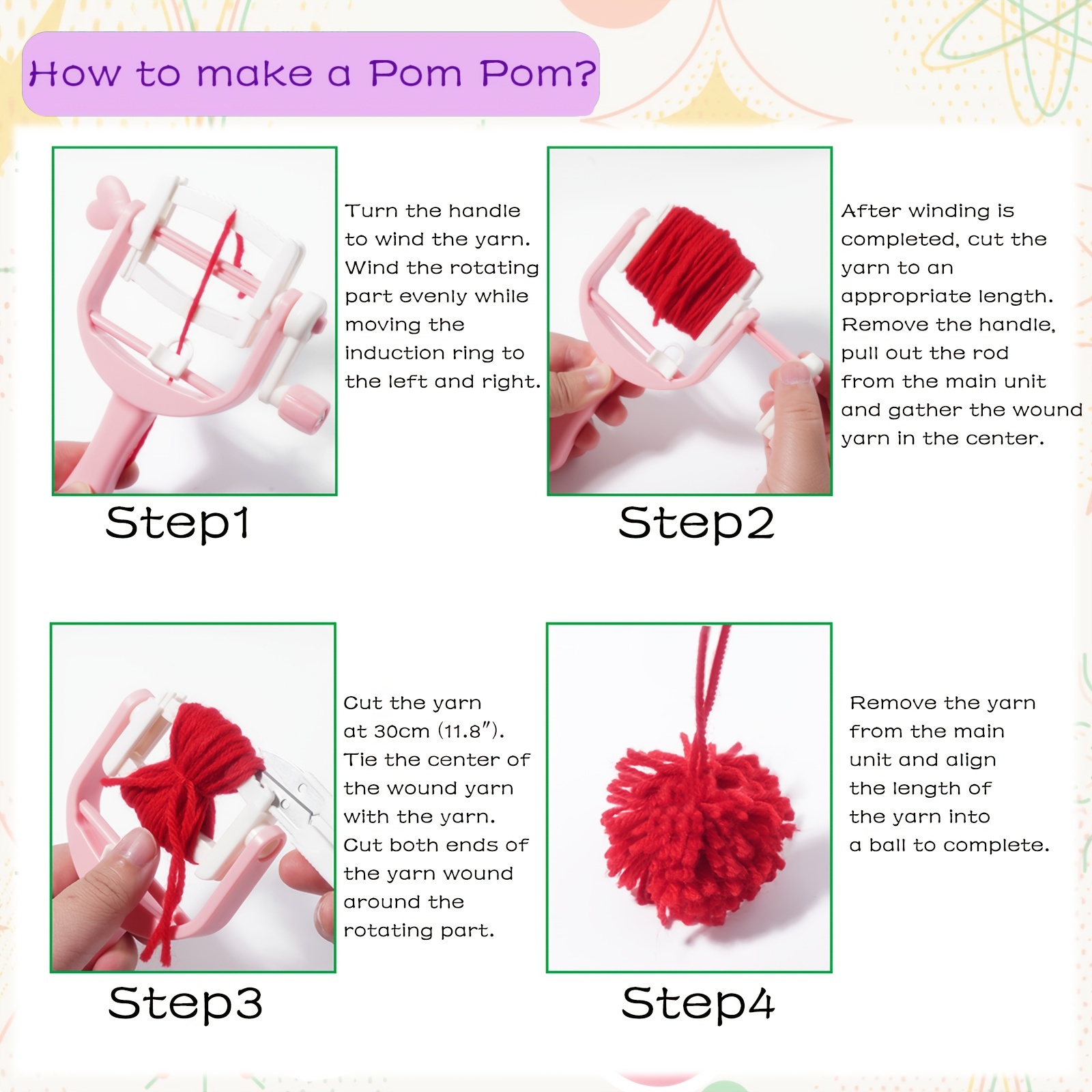Pom Pom Maker DIY Tassel Maker Tool DIY Wool Knitting Craft Tool Set With 8  Roll Yarns Instruction For Fluff Ball Weaver