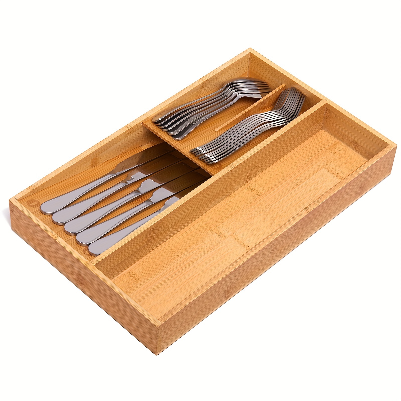 LotFancy Organizador de cajones de bambú, juego de 5 cajas de  almacenamiento, organizador de utensilios para cajones de cocina,  contenedores de